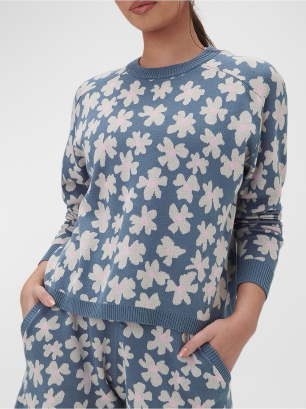 Spiritual Gangster Blue Floral Crewneck Sweater set